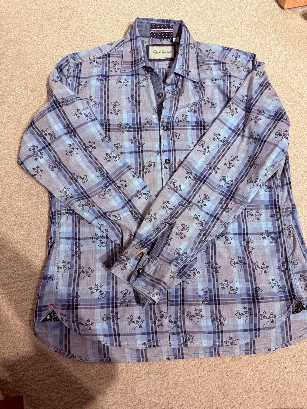 Robert Graham Long Sleeve Button Down Shirt Mens M Blue Floral Plaid - Picture 4 of 9